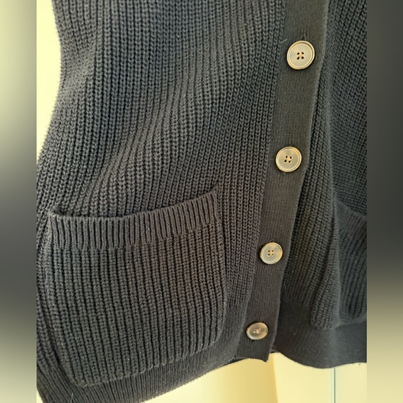 LOFT Long Cardigan 100% Cotton Shaker Stitch Pockets Black M EUC - Picture 3 of 4
